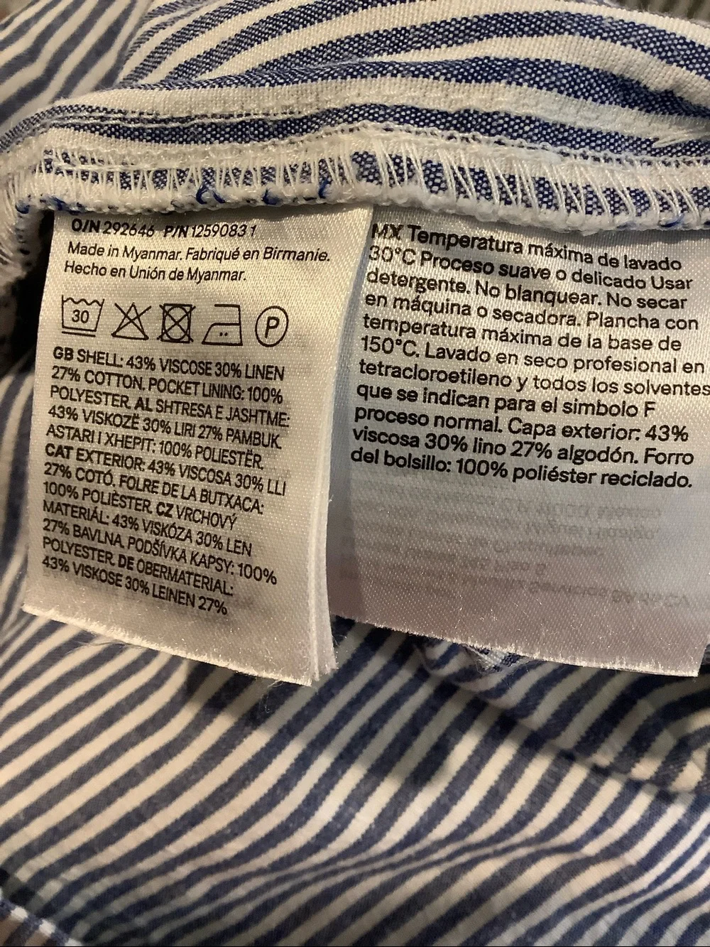 H&M Blue/White Striped Linen Blend Wide Leg Coastal Grandma Beach Summer Pants M